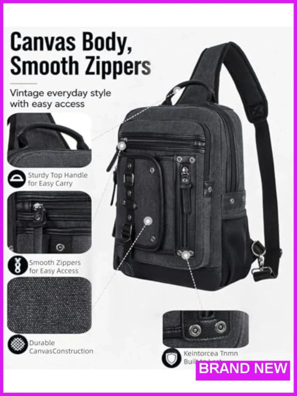 Large Canvas Sling Backpack Crossbody Bag for Men Fits 15.6 Inch Laptop Work